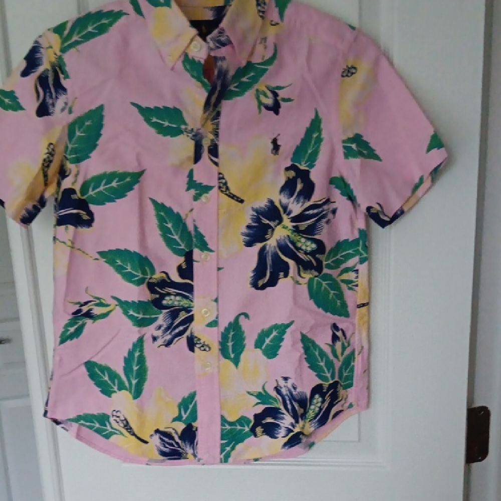 Ralph Lauren Double RL Pink and Green Button Down Shirt